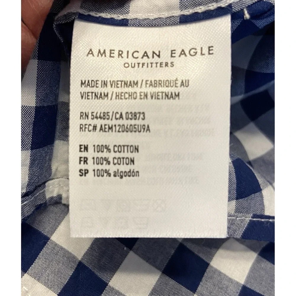 American Eagle Button Down‎ Shirt Blue White Plaid Long Sleeve Size Large New - Picture 8 of 10